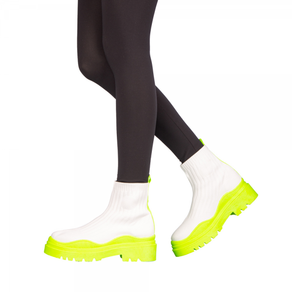 Дамски спортни обувки  Triza бели със фосфоресциращо жълто, 4 - Kalapod.bg